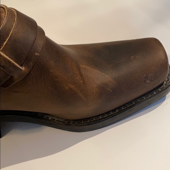 Frye Belted Harness Distressed Brown Leather Mule - Picture 12 of 16